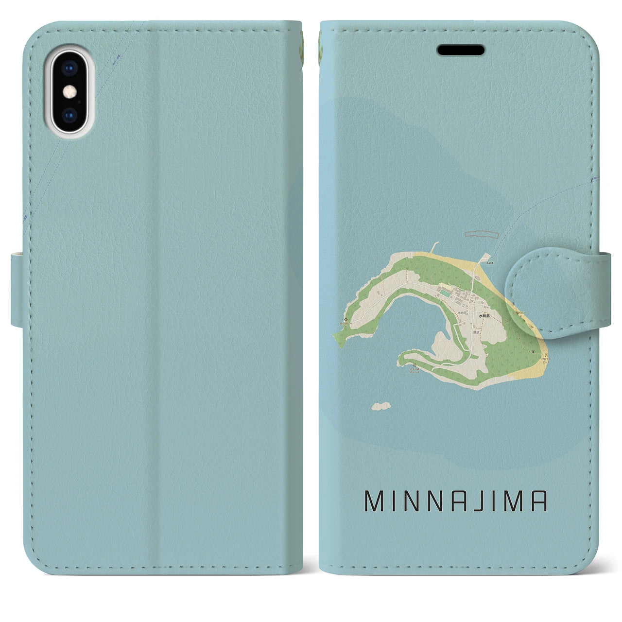 【水納島(沖縄県)】地図柄iPhoneケース(手帳タイプ)ナチュラル・iPhone XS Max 用