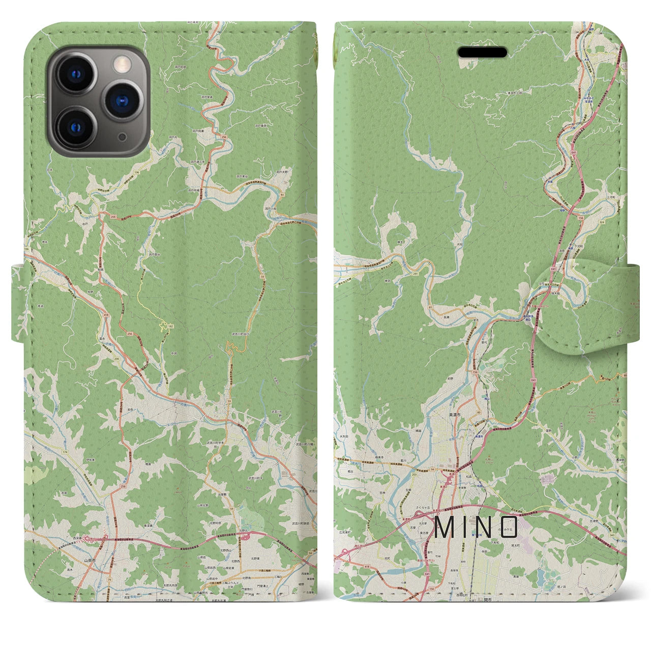 【美濃(岐阜県)】地図柄iPhoneケース(手帳タイプ)ナチュラル・iPhone 11 Pro Max 用