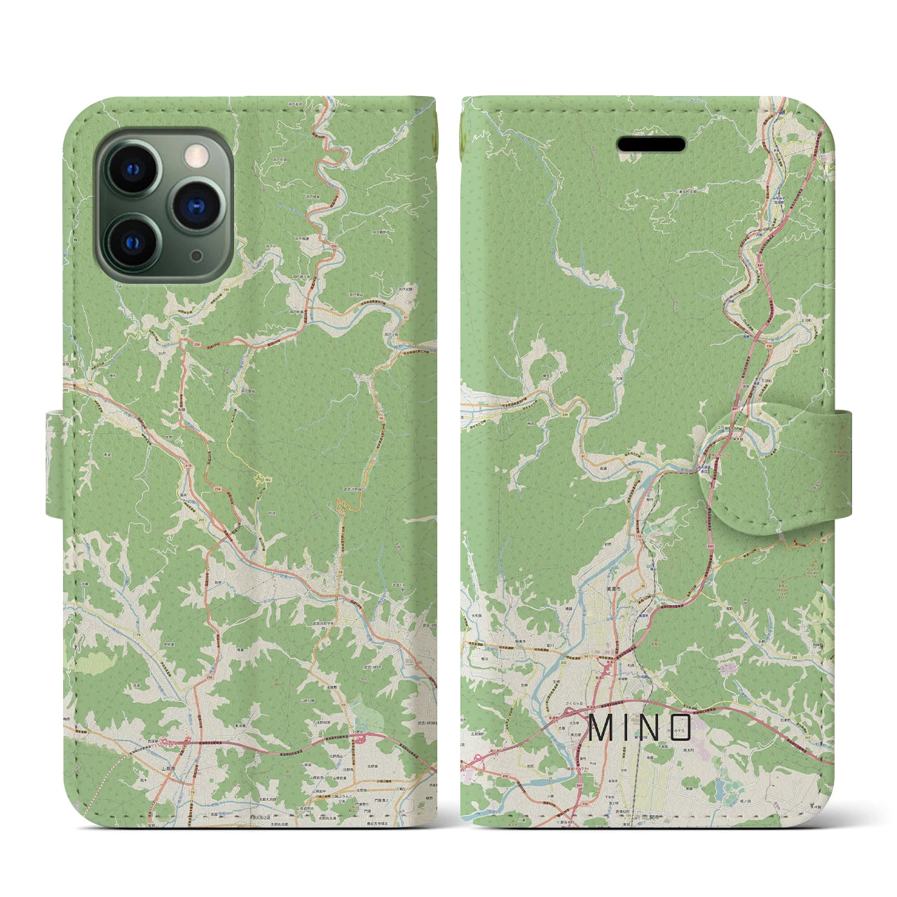【美濃(岐阜県)】地図柄iPhoneケース(手帳タイプ)ナチュラル・iPhone 11 Pro 用