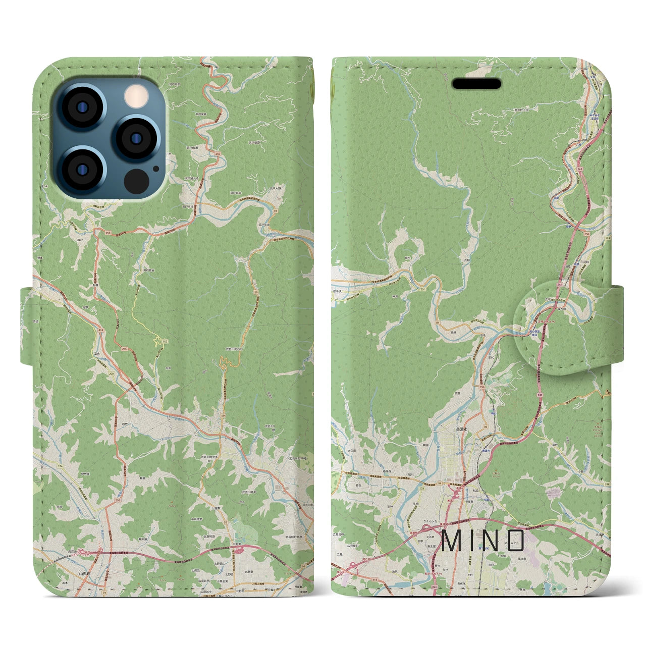 【美濃(岐阜県)】地図柄iPhoneケース(手帳タイプ)ナチュラル・iPhone 12 / 12 Pro 用