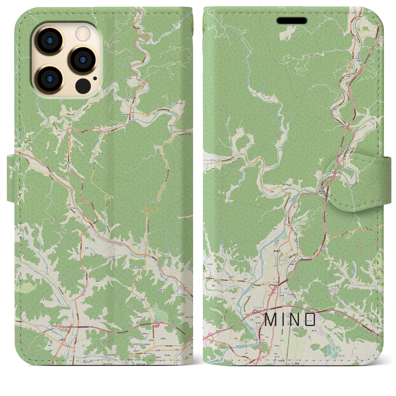 【美濃(岐阜県)】地図柄iPhoneケース(手帳タイプ)ナチュラル・iPhone 12 Pro Max 用