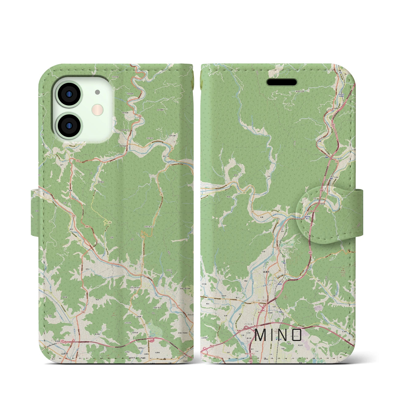 【美濃(岐阜県)】地図柄iPhoneケース(手帳タイプ)ナチュラル・iPhone 12 mini 用