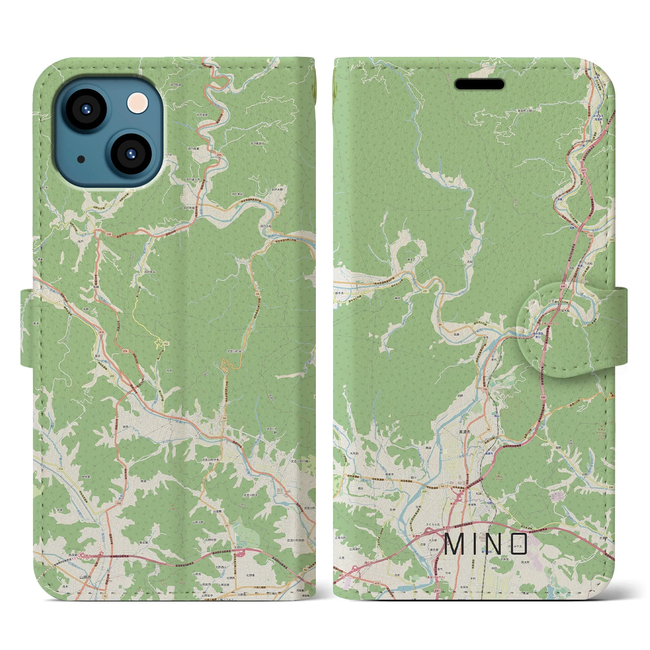 【美濃(岐阜県)】地図柄iPhoneケース(手帳タイプ)ナチュラル・iPhone 13 用