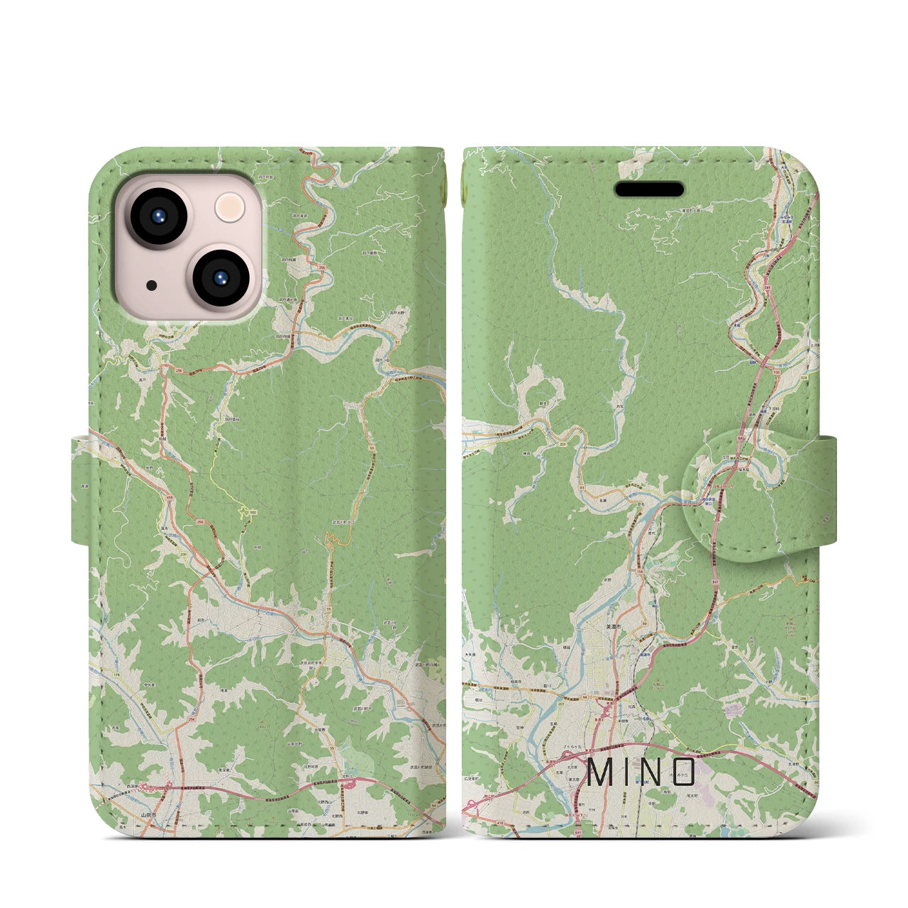 【美濃(岐阜県)】地図柄iPhoneケース(手帳タイプ)ナチュラル・iPhone 13 mini 用