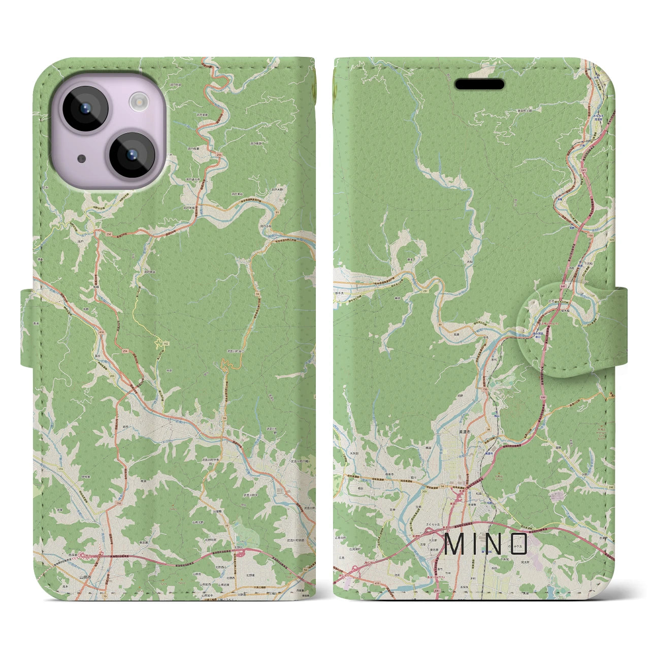 【美濃(岐阜県)】地図柄iPhoneケース(手帳タイプ)ナチュラル・iPhone 14 用