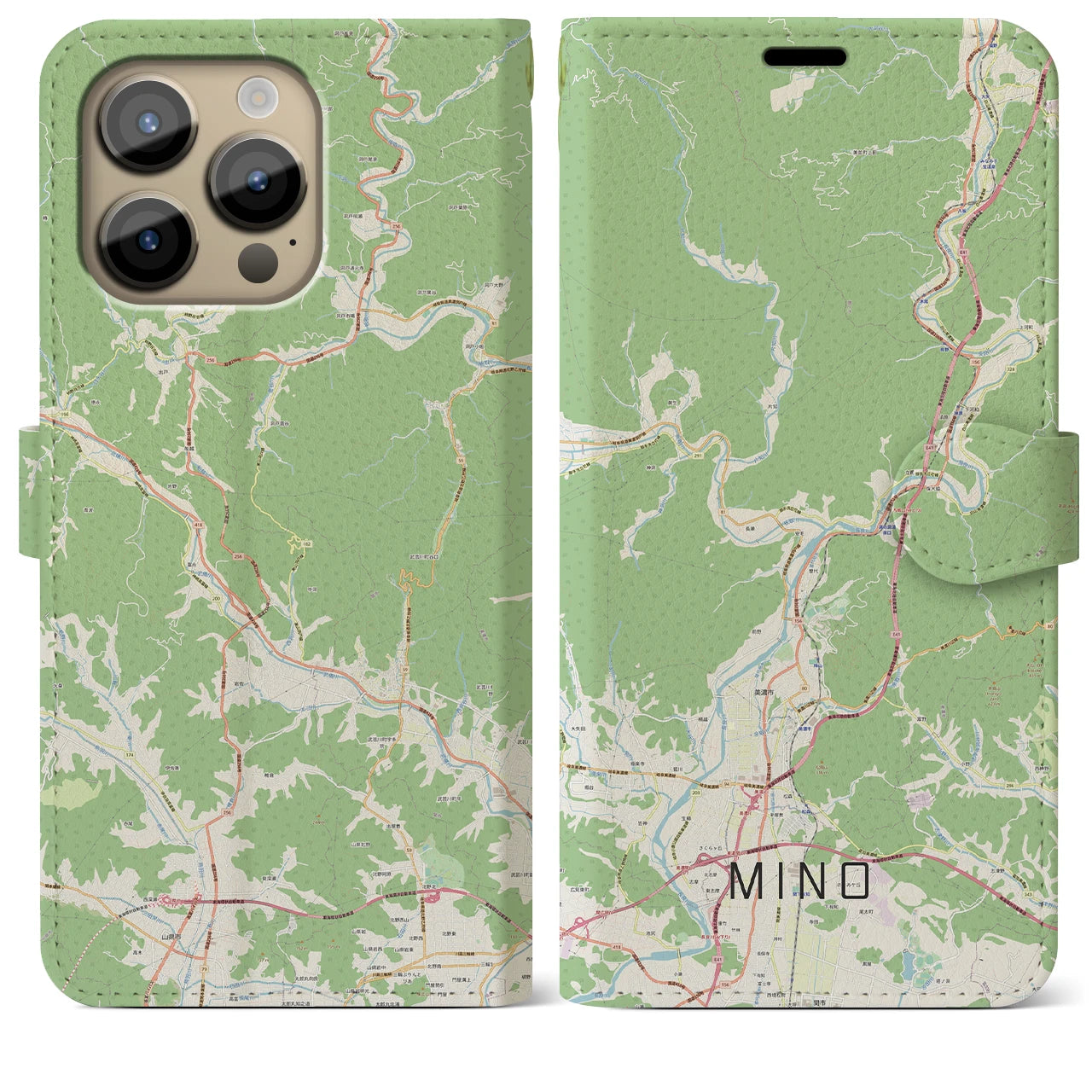 【美濃(岐阜県)】地図柄iPhoneケース(手帳タイプ)ナチュラル・iPhone 14 Pro Max 用