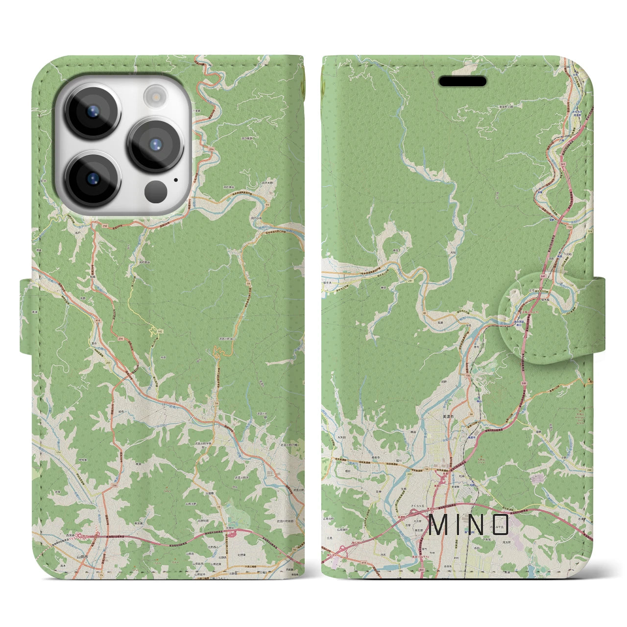 【美濃(岐阜県)】地図柄iPhoneケース(手帳タイプ)ナチュラル・iPhone 14 Pro 用