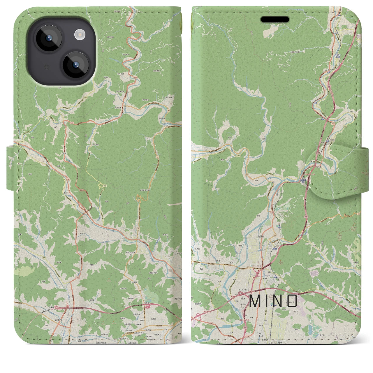 【美濃(岐阜県)】地図柄iPhoneケース(手帳タイプ)ナチュラル・iPhone 14 Plus 用