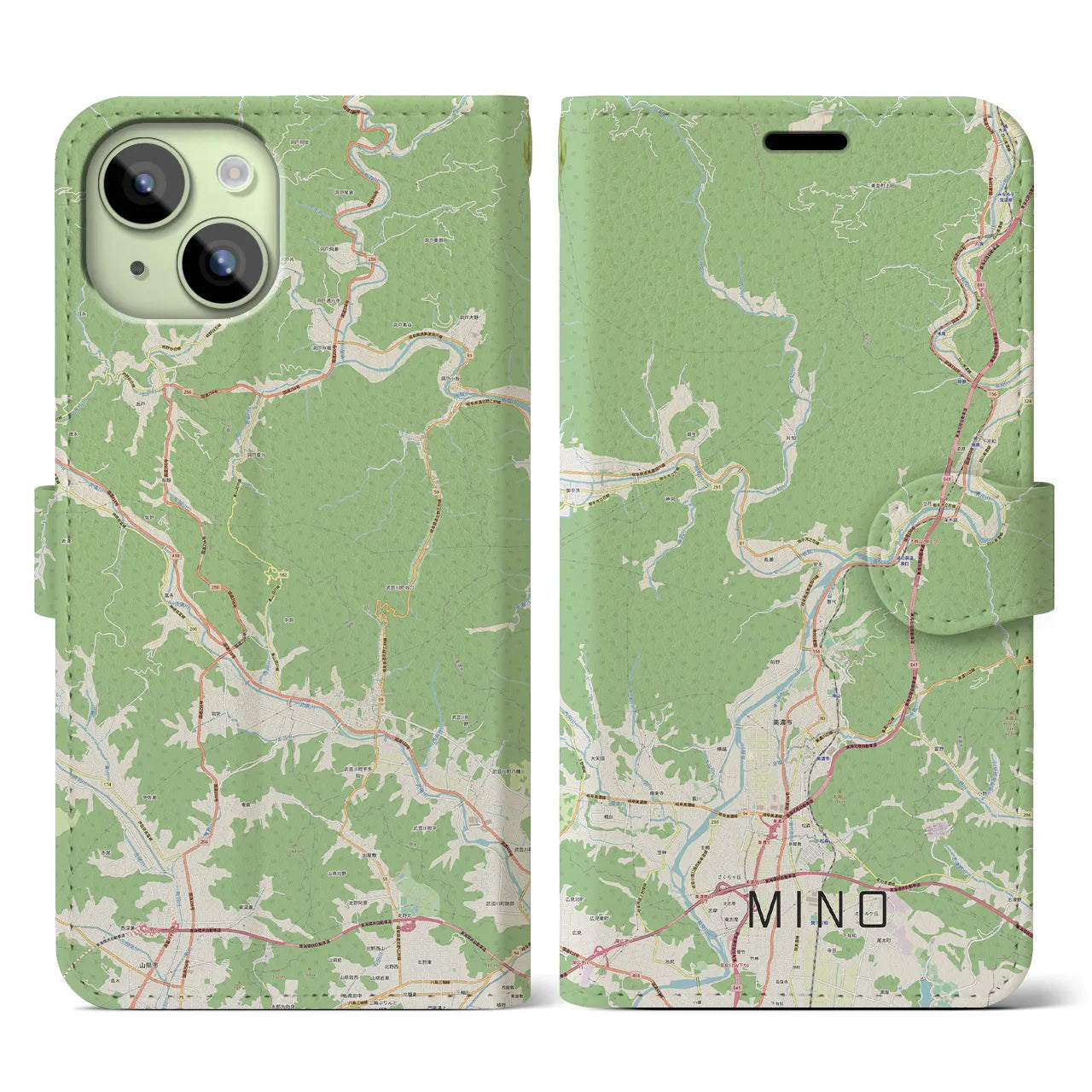 【美濃(岐阜県)】地図柄iPhoneケース(手帳タイプ)ナチュラル・iPhone 15 用