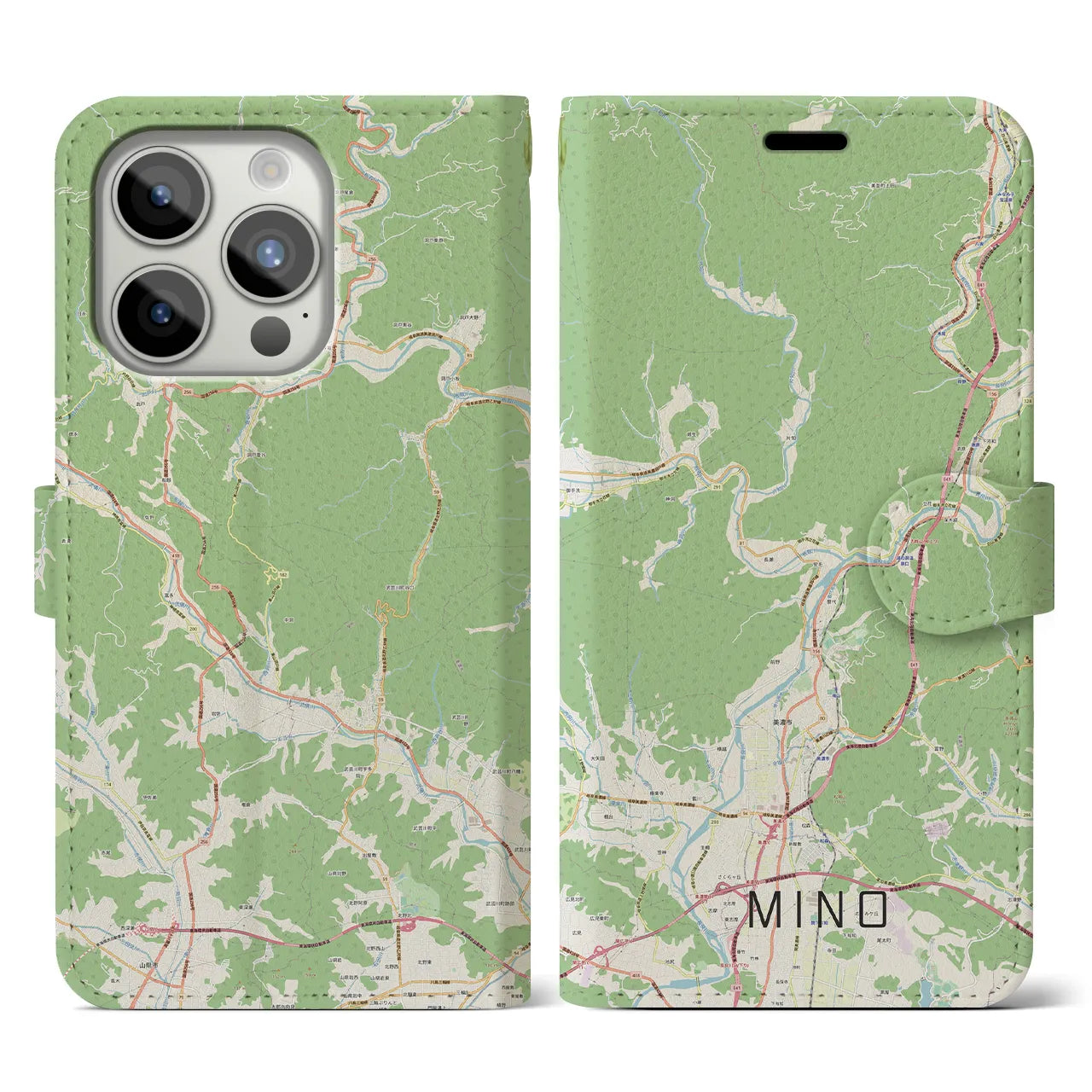 【美濃(岐阜県)】地図柄iPhoneケース(手帳タイプ)ナチュラル・iPhone 15 Pro 用