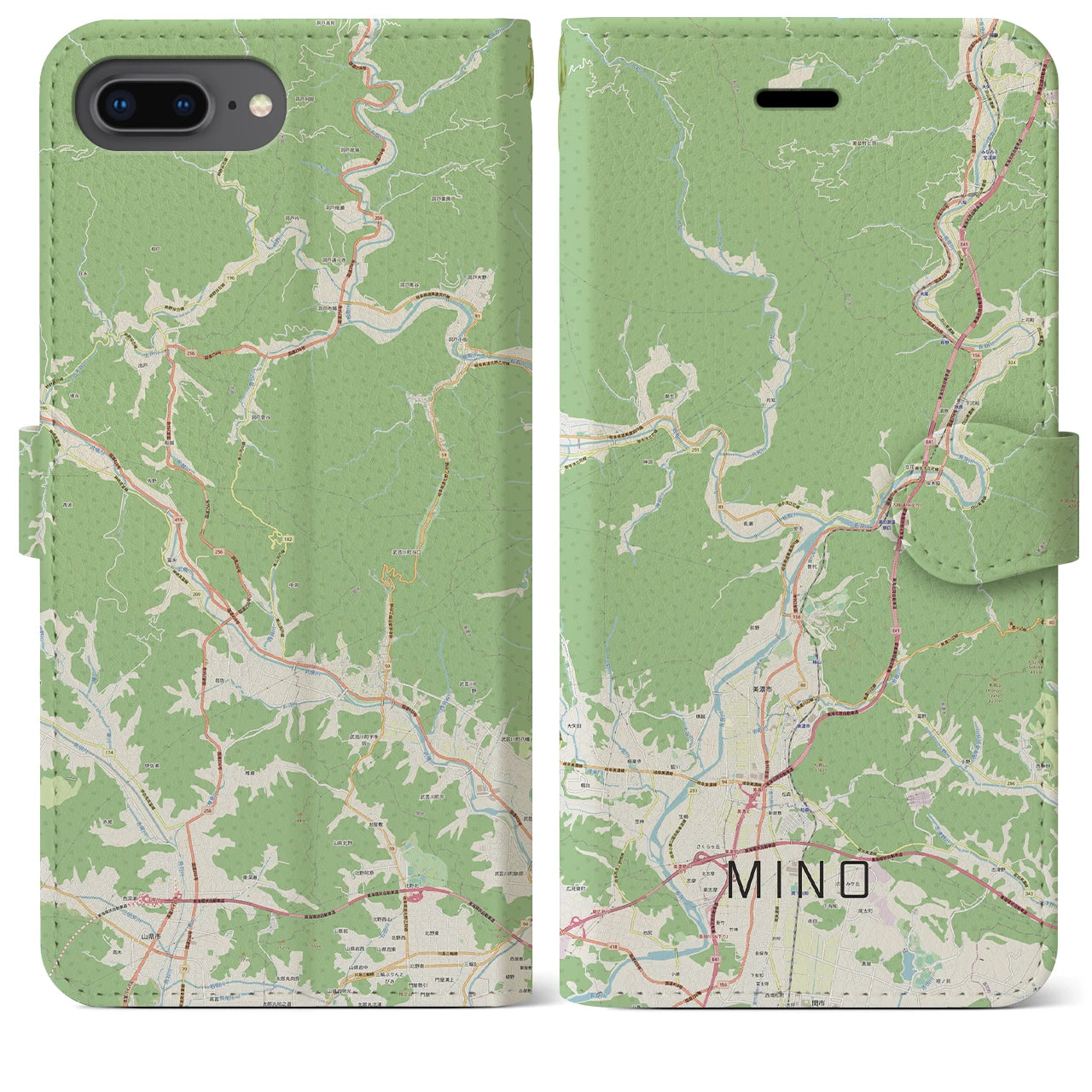 【美濃(岐阜県)】地図柄iPhoneケース(手帳タイプ)ナチュラル・iPhone 8Plus /7Plus / 6sPlus / 6Plus 用