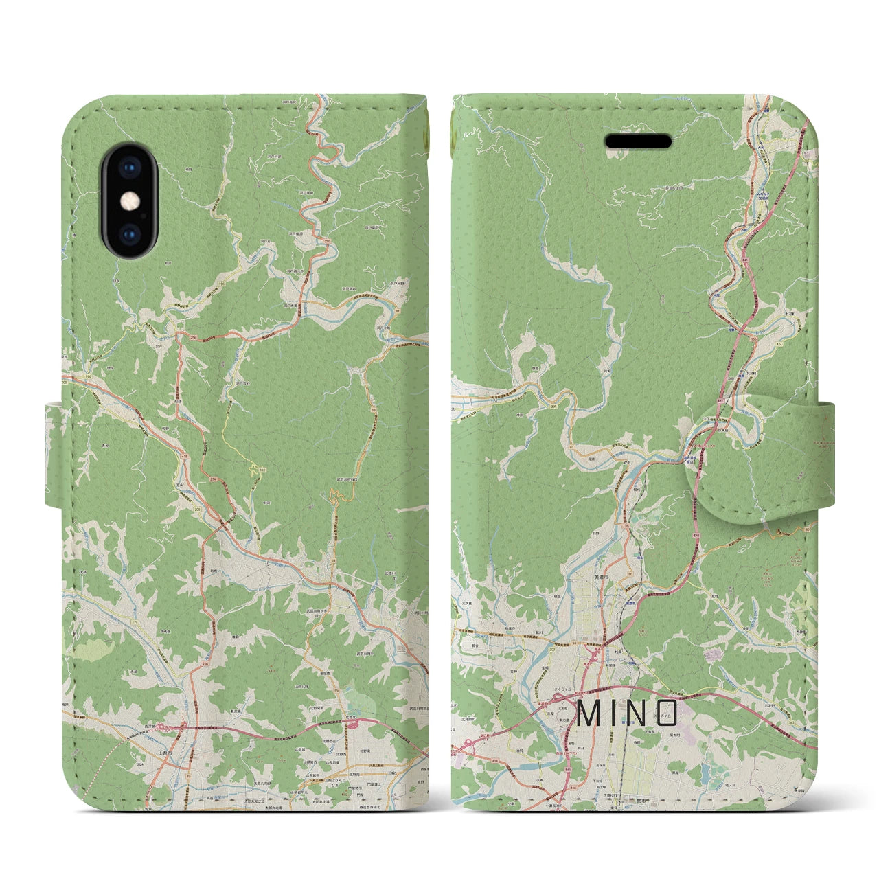 【美濃(岐阜県)】地図柄iPhoneケース(手帳タイプ)ナチュラル・iPhone XS / X 用