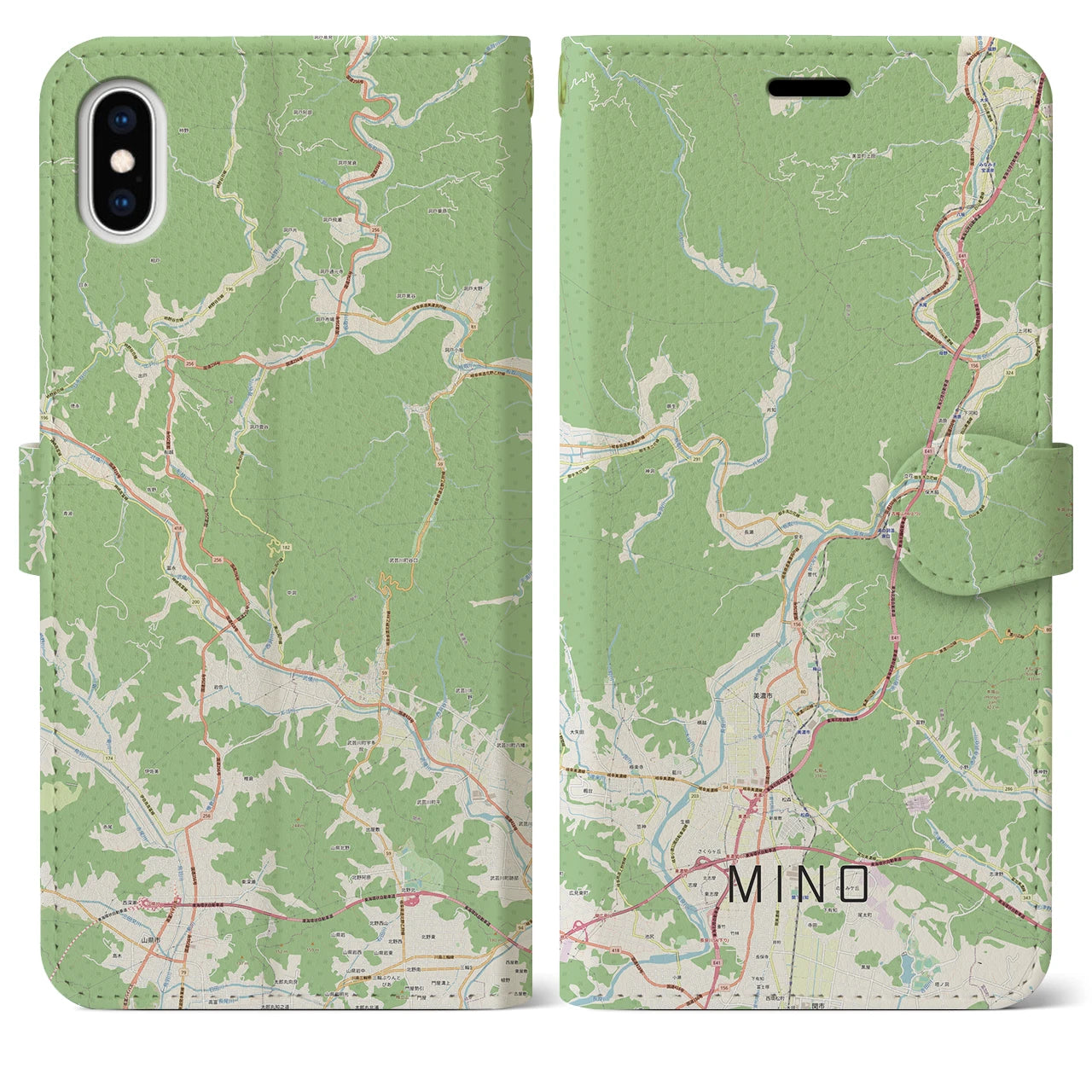 【美濃(岐阜県)】地図柄iPhoneケース(手帳タイプ)ナチュラル・iPhone XS Max 用