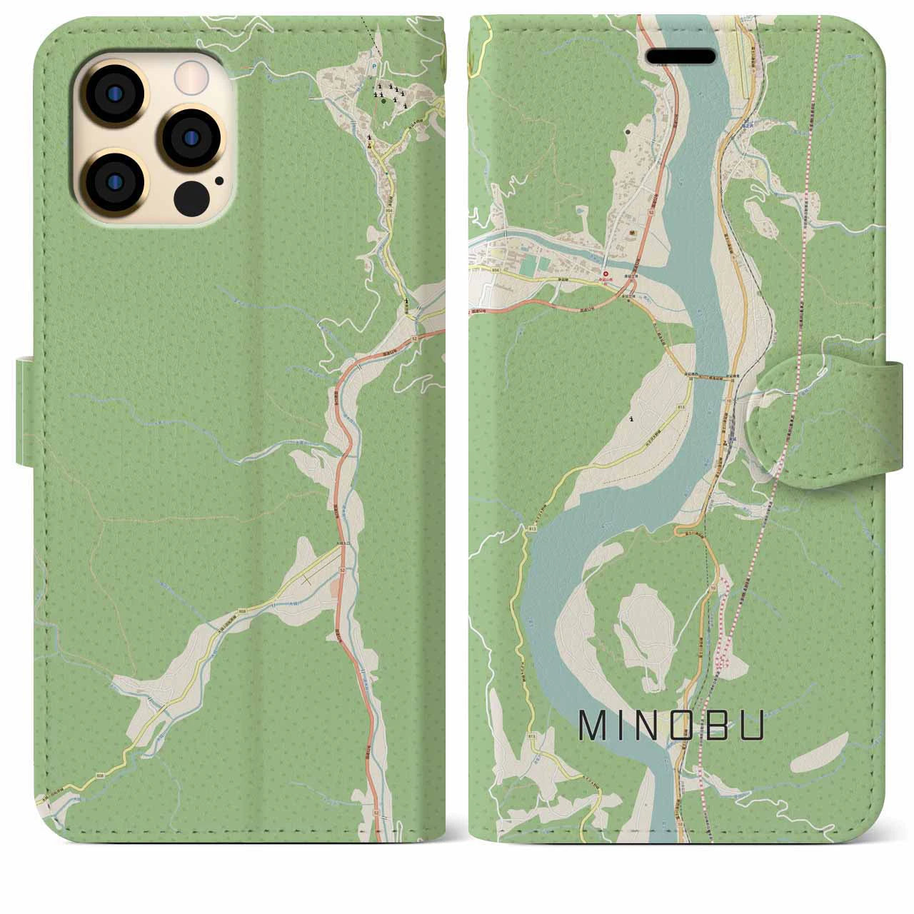 【身延(山梨県)】地図柄iPhoneケース(手帳タイプ)ナチュラル・iPhone 12 Pro Max 用
