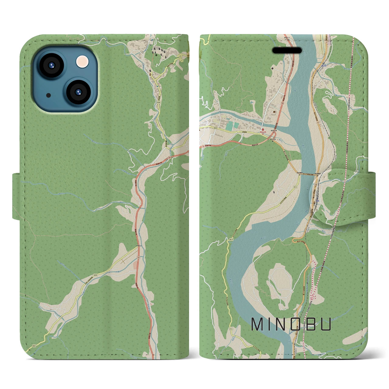 【身延(山梨県)】地図柄iPhoneケース(手帳タイプ)ナチュラル・iPhone 13 用