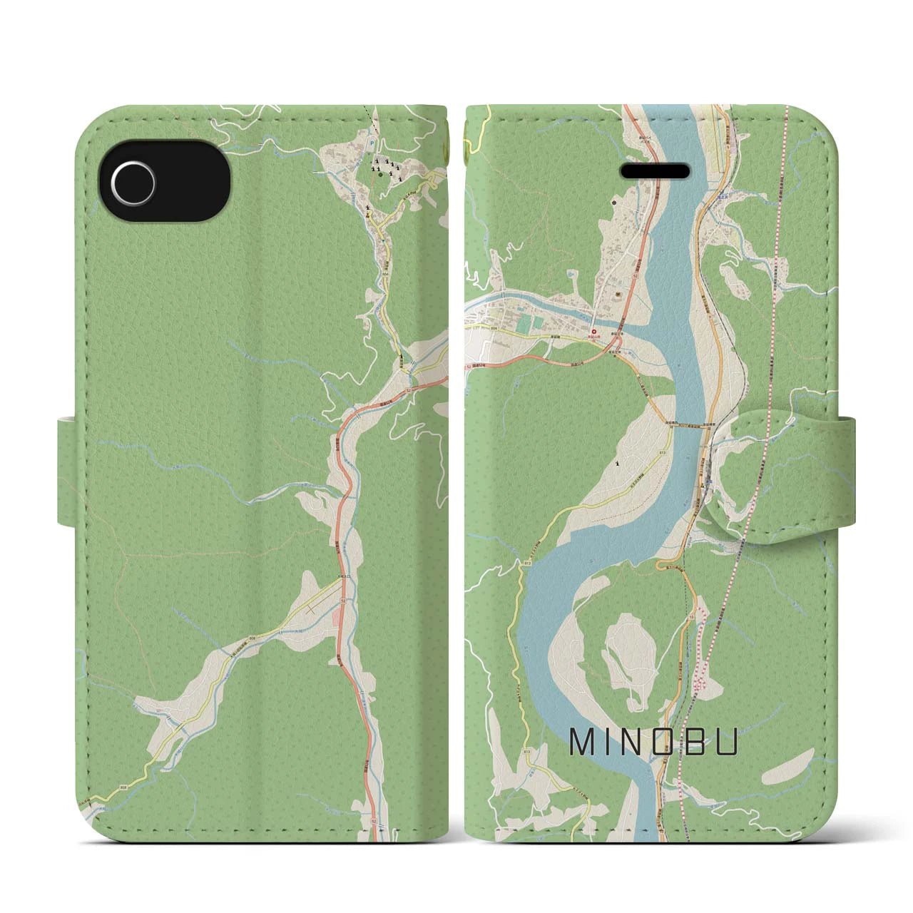 【身延(山梨県)】地図柄iPhoneケース(手帳タイプ)ナチュラル・iPhone SE(第3 / 第2世代) / 8 / 7 / 6s / 6 用