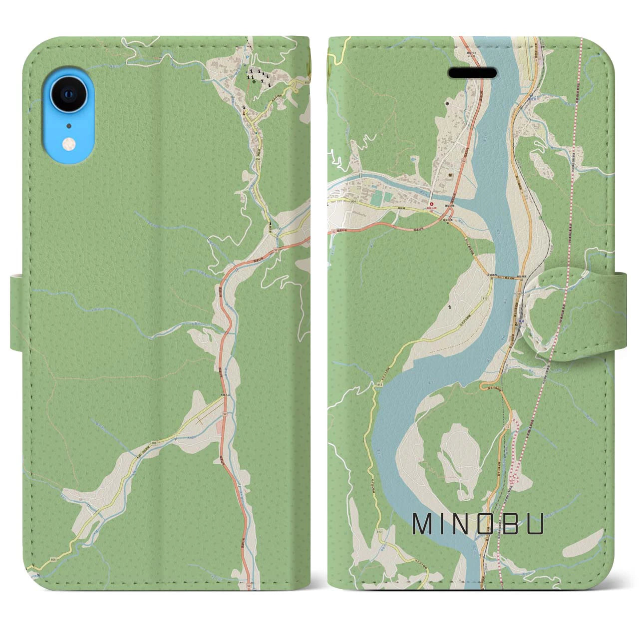 【身延(山梨県)】地図柄iPhoneケース(手帳タイプ)ナチュラル・iPhone XR 用