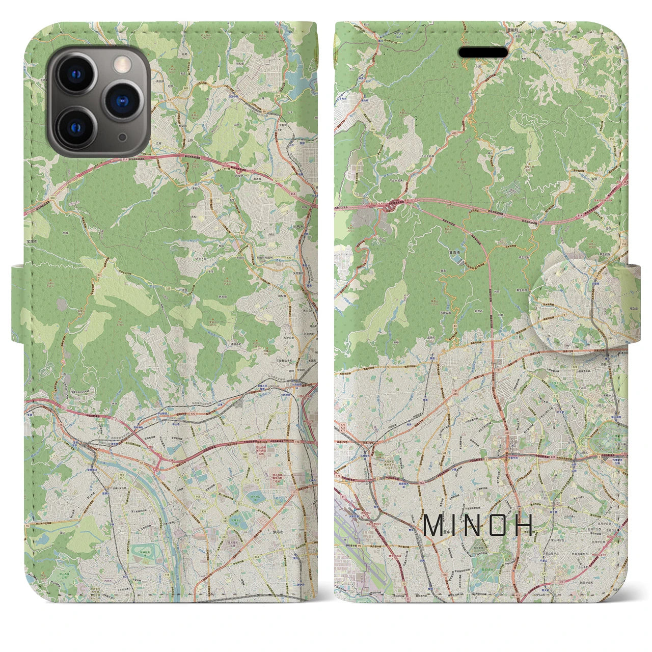 【箕面(大阪府)】地図柄iPhoneケース(手帳タイプ)ナチュラル・iPhone 11 Pro Max 用
