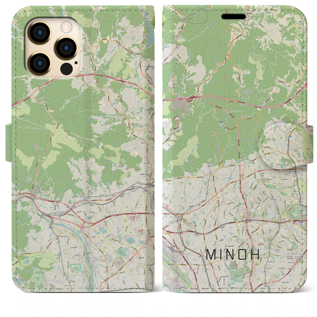 【箕面(大阪府)】地図柄iPhoneケース(手帳タイプ)ナチュラル・iPhone 12 Pro Max 用