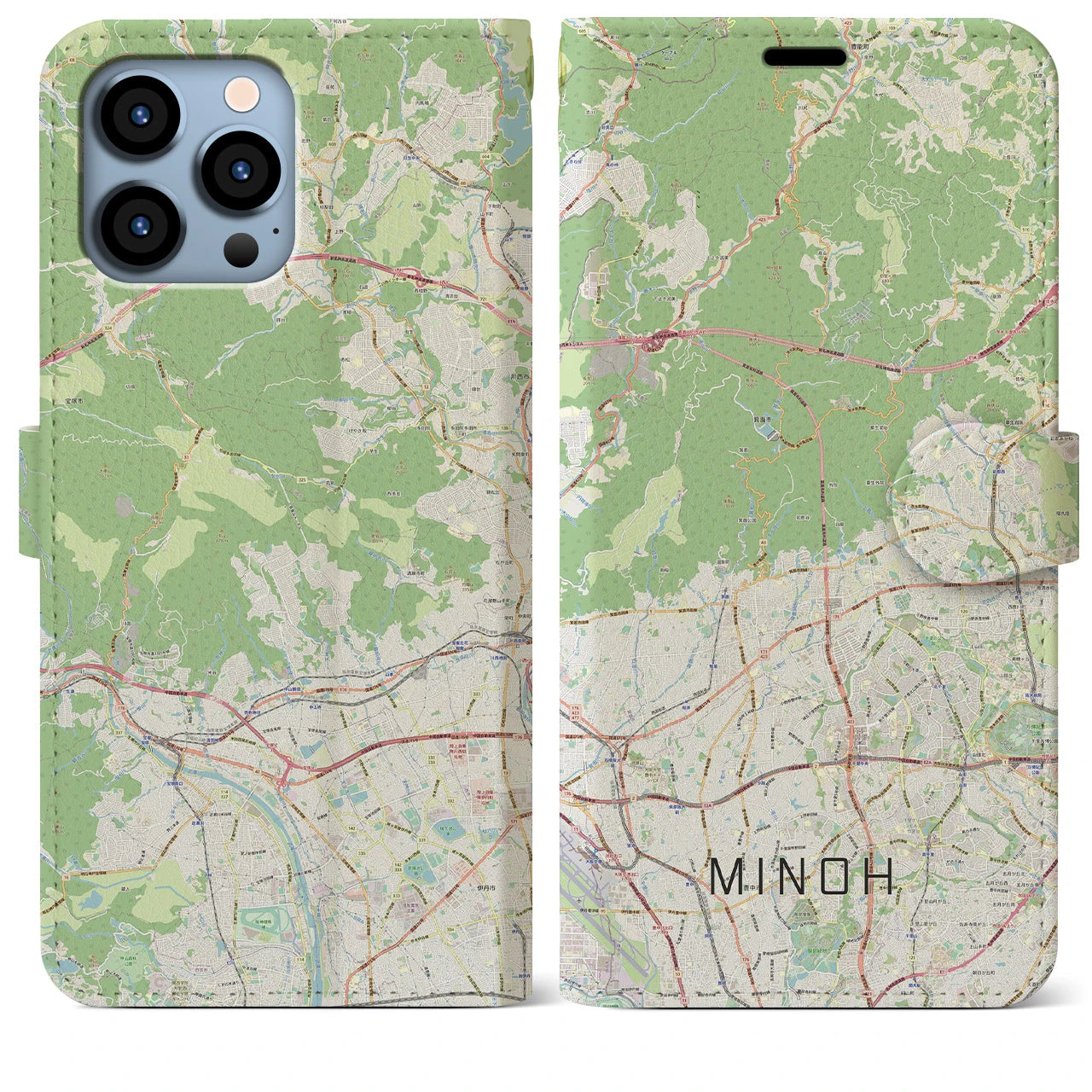 【箕面(大阪府)】地図柄iPhoneケース(手帳タイプ)ナチュラル・iPhone 13 Pro Max 用