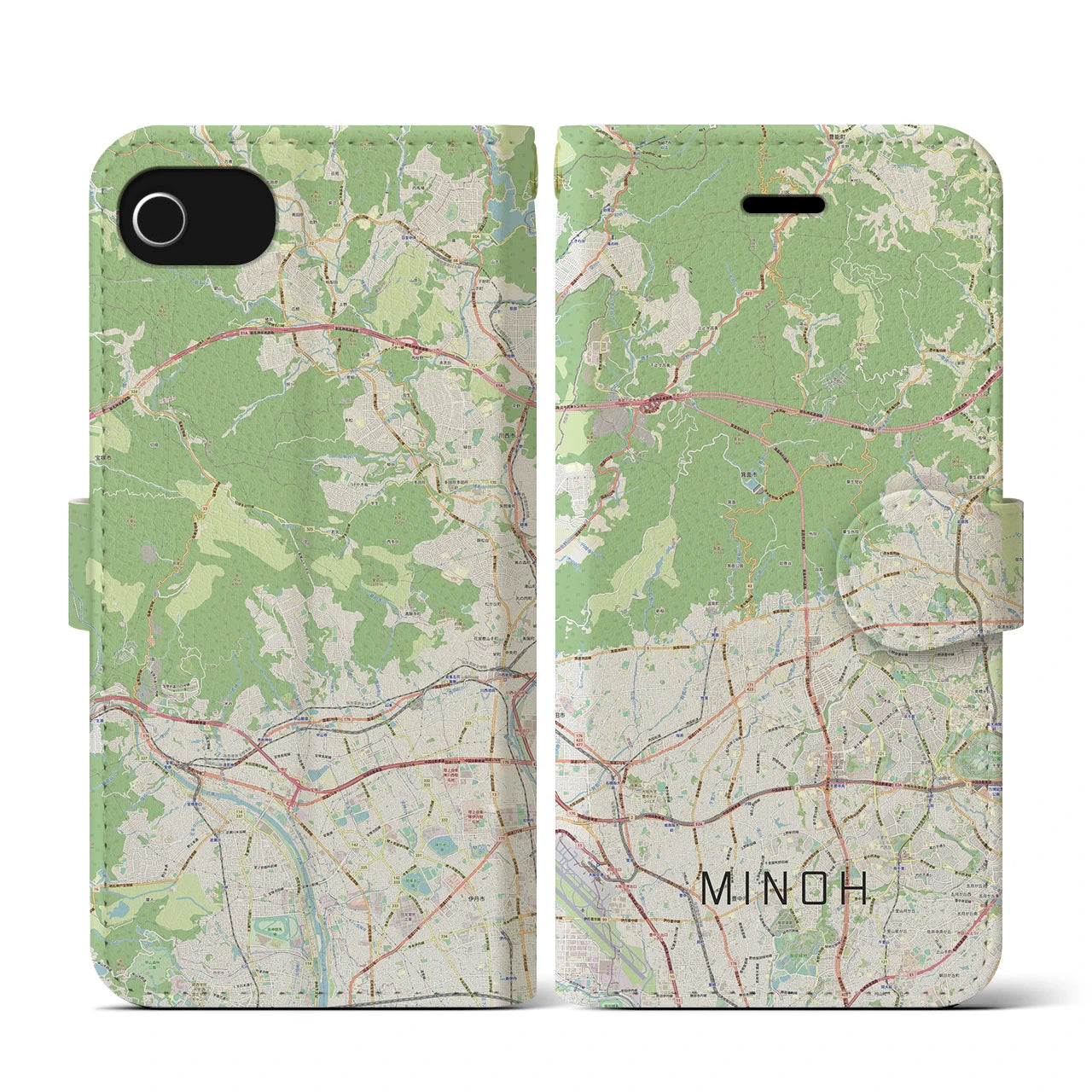 【箕面(大阪府)】地図柄iPhoneケース(手帳タイプ)ナチュラル・iPhone SE(第3 / 第2世代) / 8 / 7 / 6s / 6 用