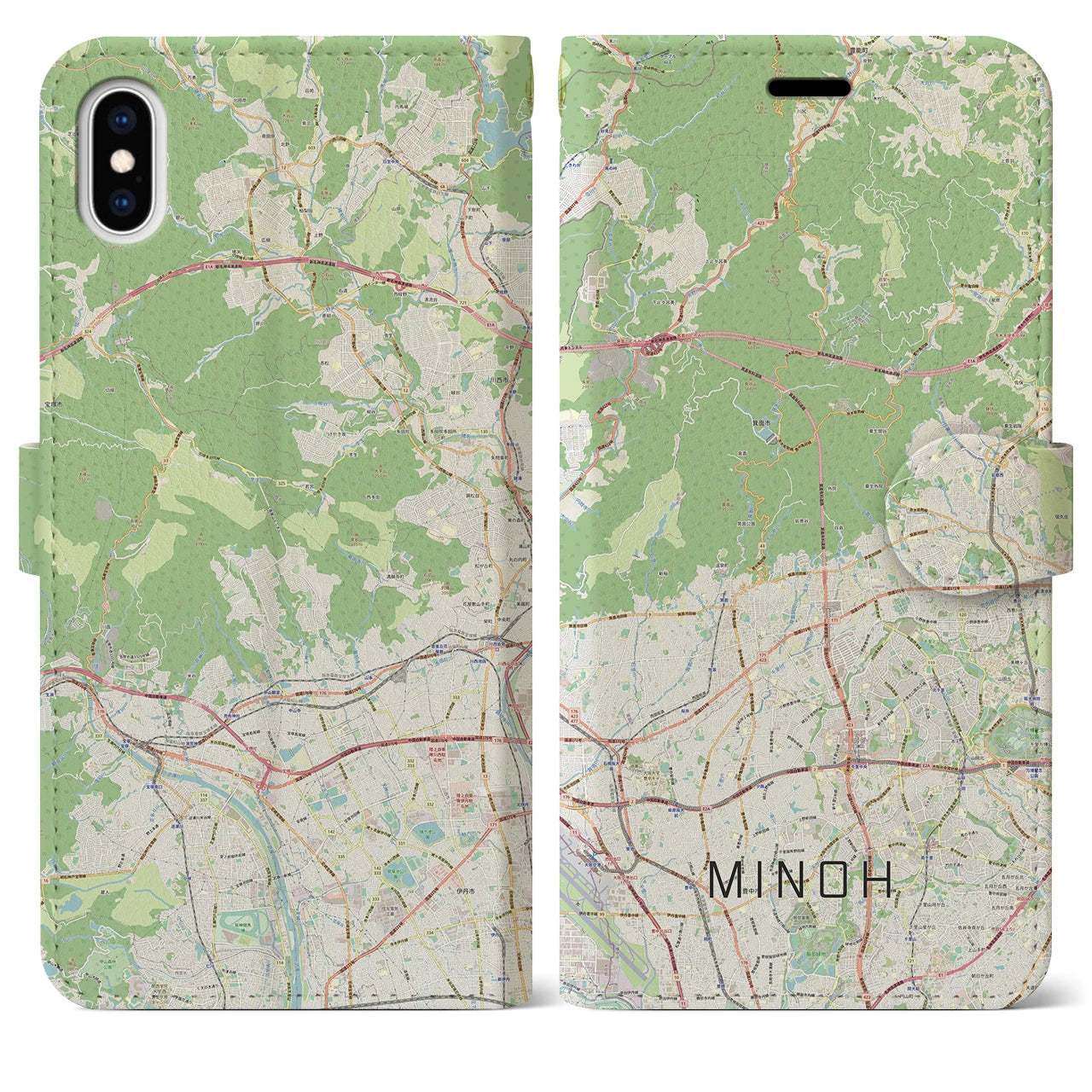 【箕面(大阪府)】地図柄iPhoneケース(手帳タイプ)ナチュラル・iPhone XS Max 用