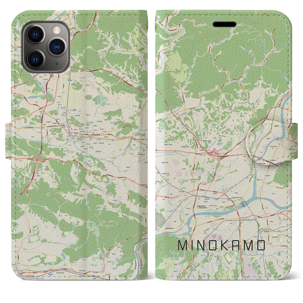 【美濃加茂(岐阜県)】地図柄iPhoneケース(手帳タイプ)ナチュラル・iPhone 11 Pro Max 用