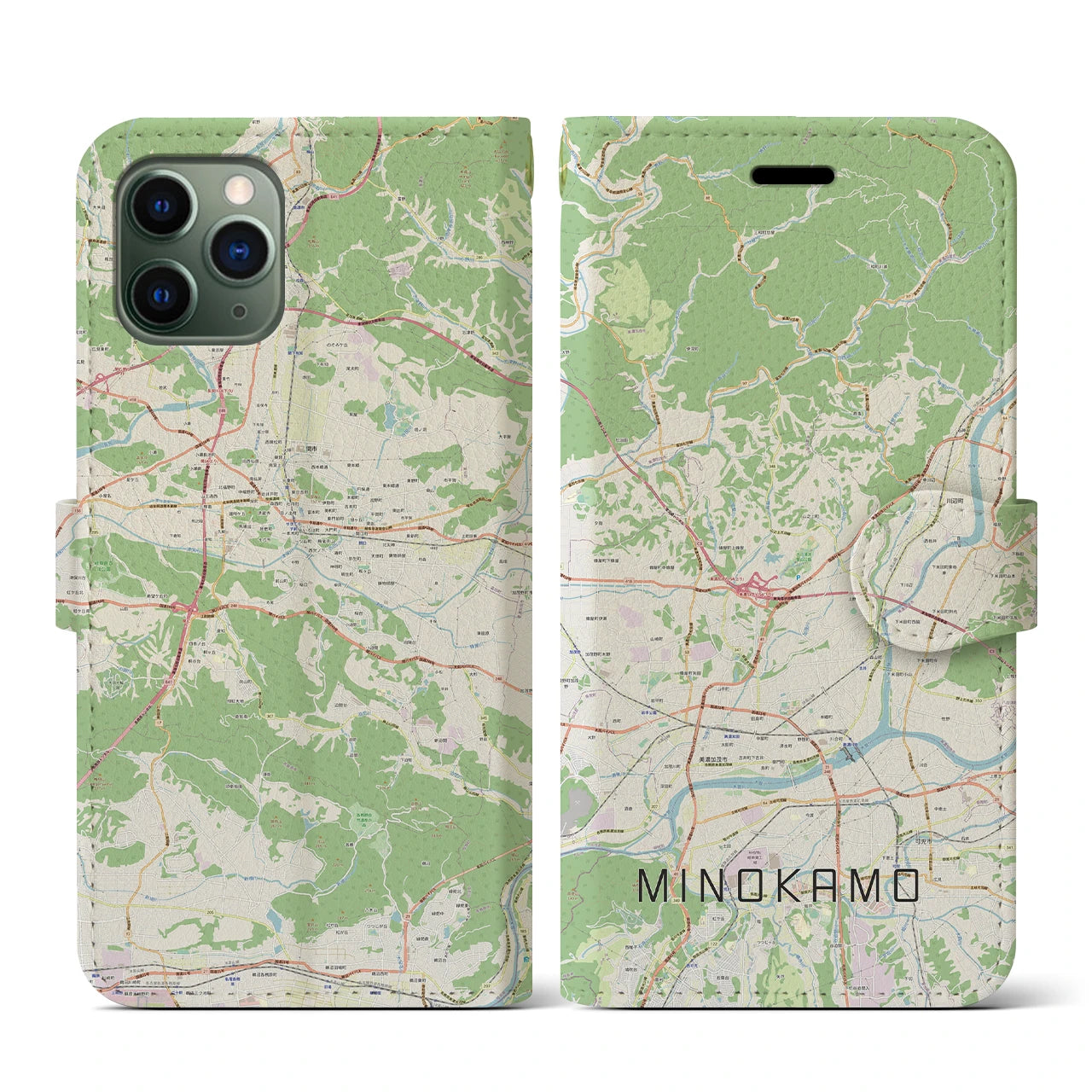 【美濃加茂(岐阜県)】地図柄iPhoneケース(手帳タイプ)ナチュラル・iPhone 11 Pro 用