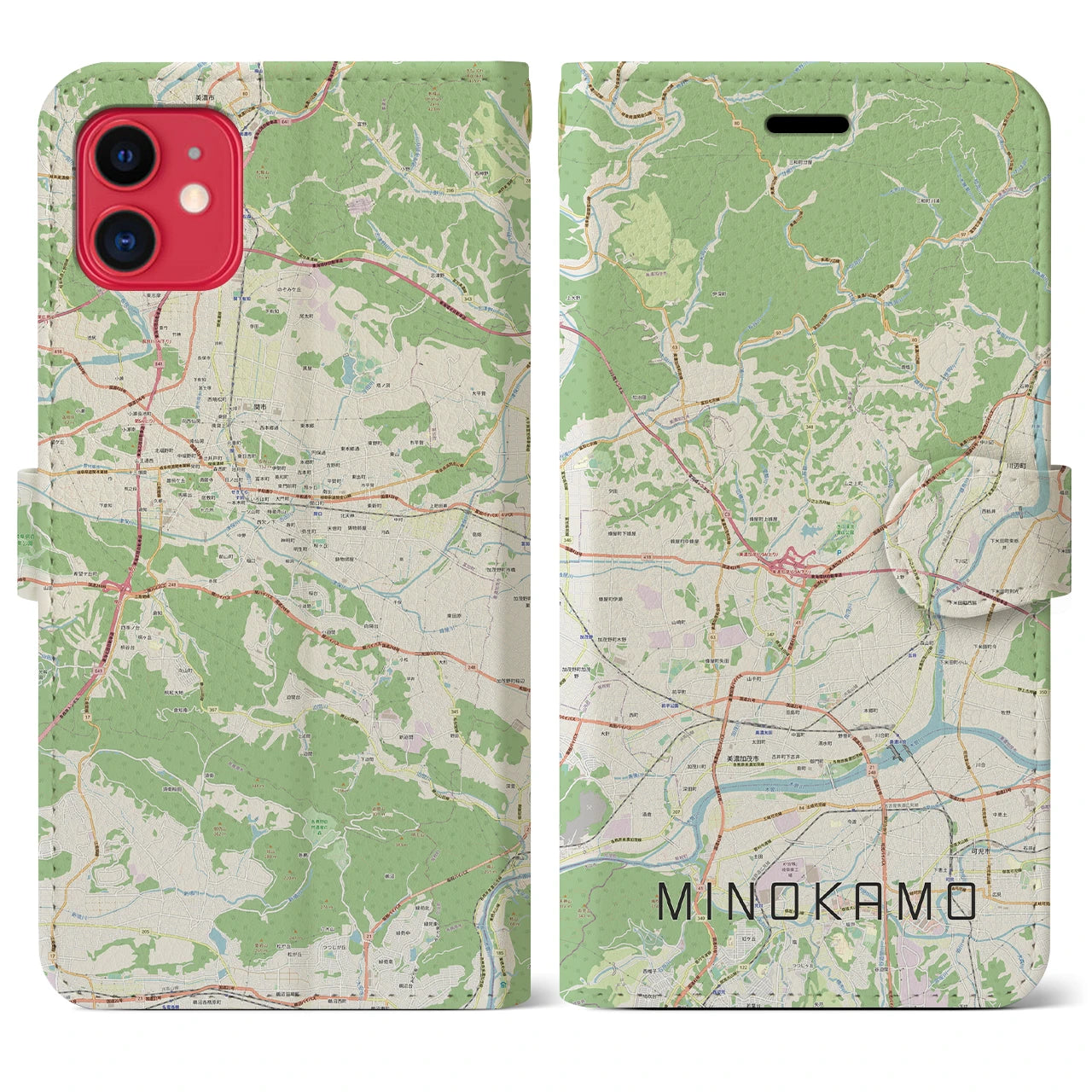 【美濃加茂(岐阜県)】地図柄iPhoneケース(手帳タイプ)ナチュラル・iPhone 11 用