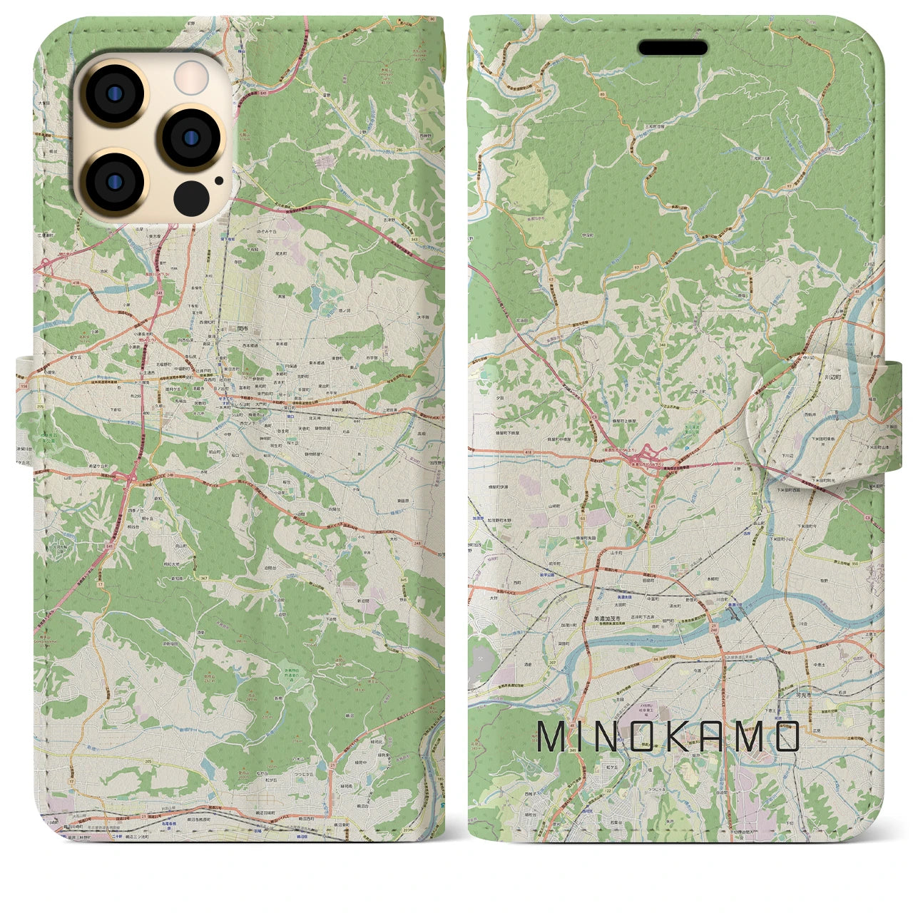 【美濃加茂(岐阜県)】地図柄iPhoneケース(手帳タイプ)ナチュラル・iPhone 12 Pro Max 用