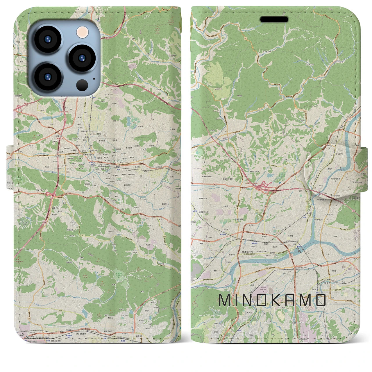 【美濃加茂(岐阜県)】地図柄iPhoneケース(手帳タイプ)ナチュラル・iPhone 13 Pro Max 用