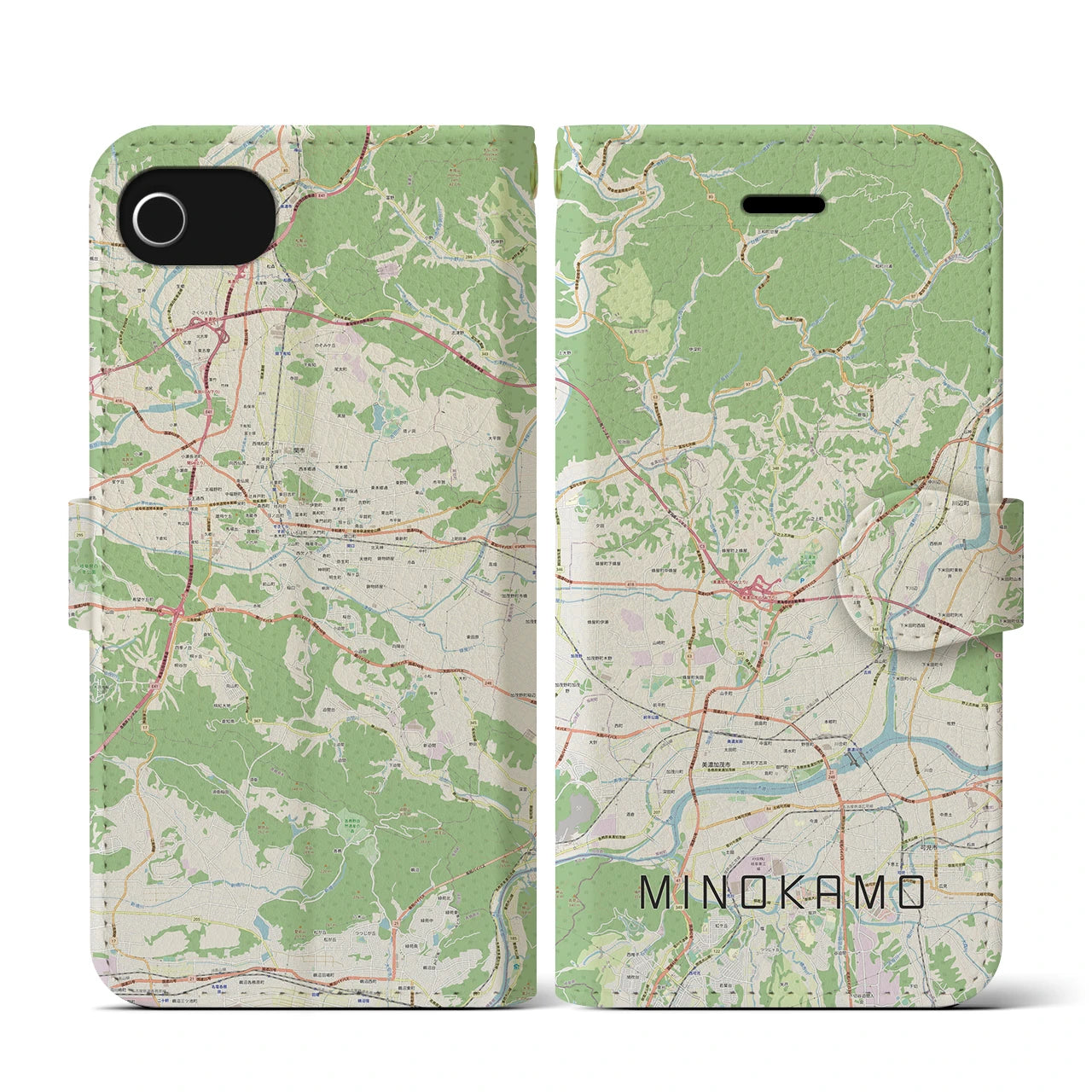 【美濃加茂(岐阜県)】地図柄iPhoneケース(手帳タイプ)ナチュラル・iPhone SE(第3 / 第2世代) / 8 / 7 / 6s / 6 用