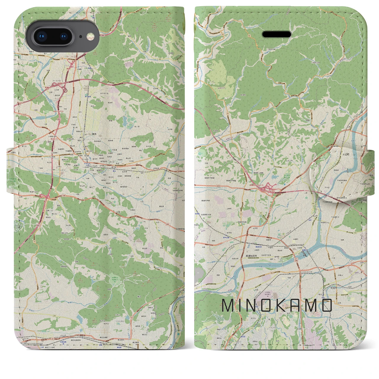 【美濃加茂(岐阜県)】地図柄iPhoneケース(手帳タイプ)ナチュラル・iPhone 8Plus /7Plus / 6sPlus / 6Plus 用