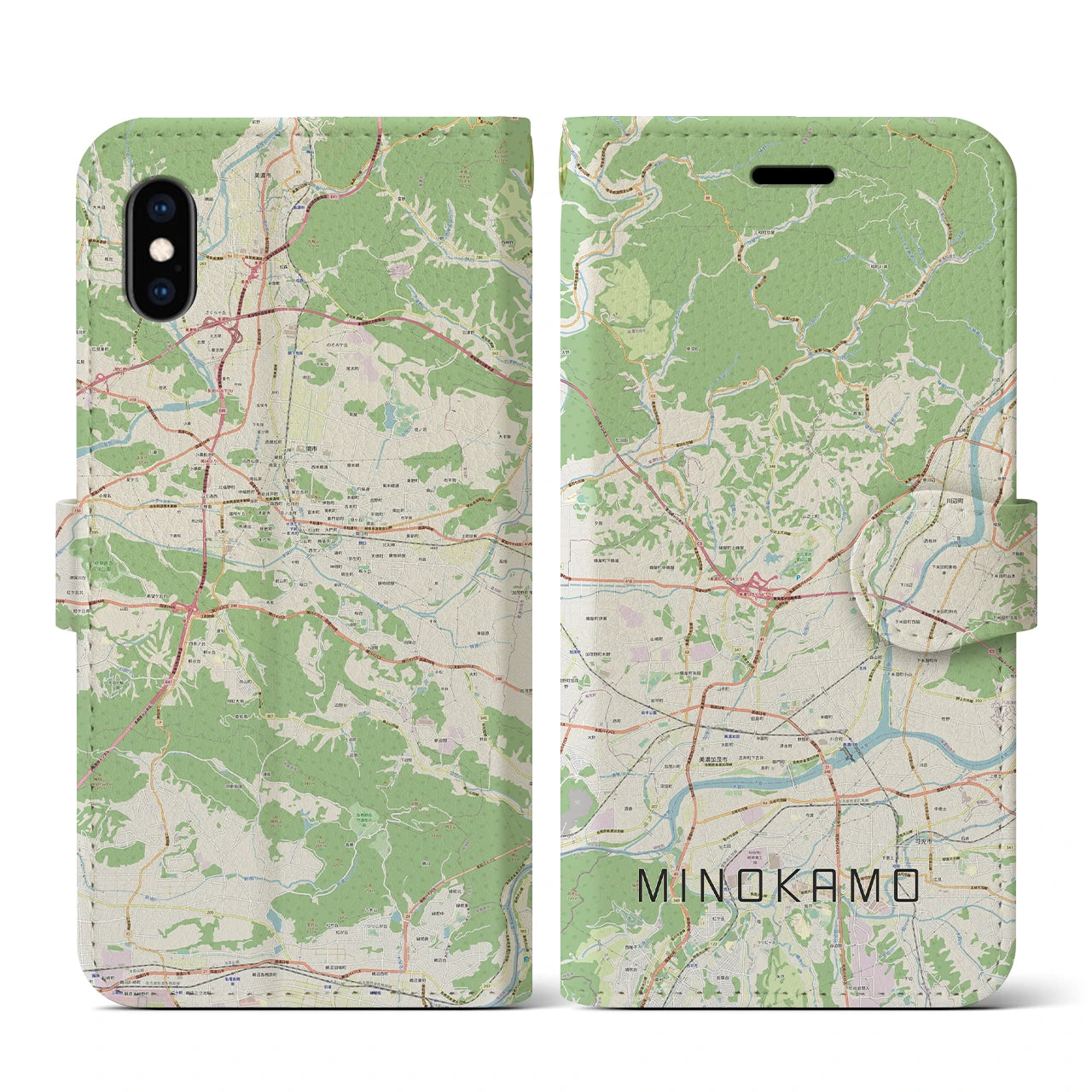 【美濃加茂(岐阜県)】地図柄iPhoneケース(手帳タイプ)ナチュラル・iPhone XS / X 用