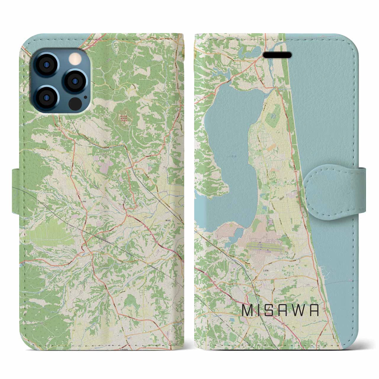 【三沢(青森県)】地図柄iPhoneケース(手帳タイプ)ナチュラル・iPhone 12 / 12 Pro 用