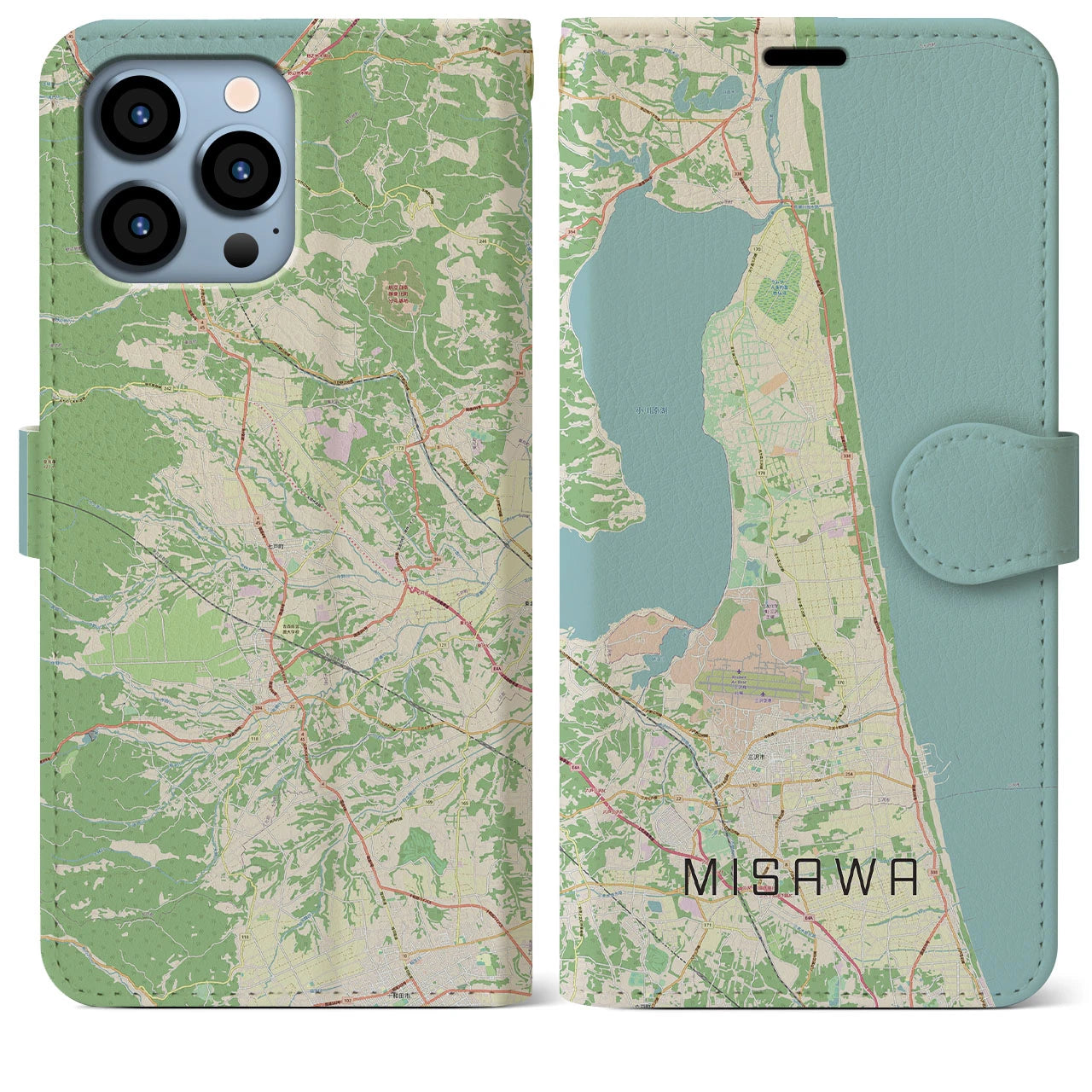 【三沢(青森県)】地図柄iPhoneケース(手帳タイプ)ナチュラル・iPhone 13 Pro Max 用