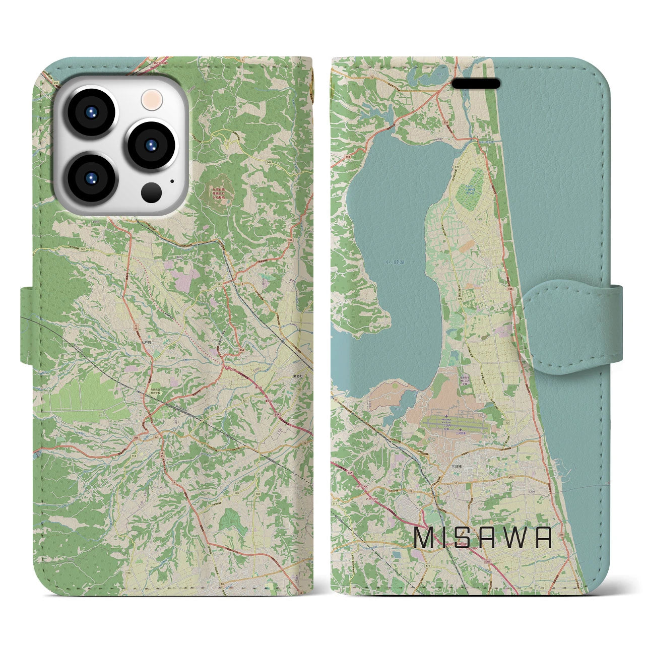 【三沢(青森県)】地図柄iPhoneケース(手帳タイプ)ナチュラル・iPhone 13 Pro 用