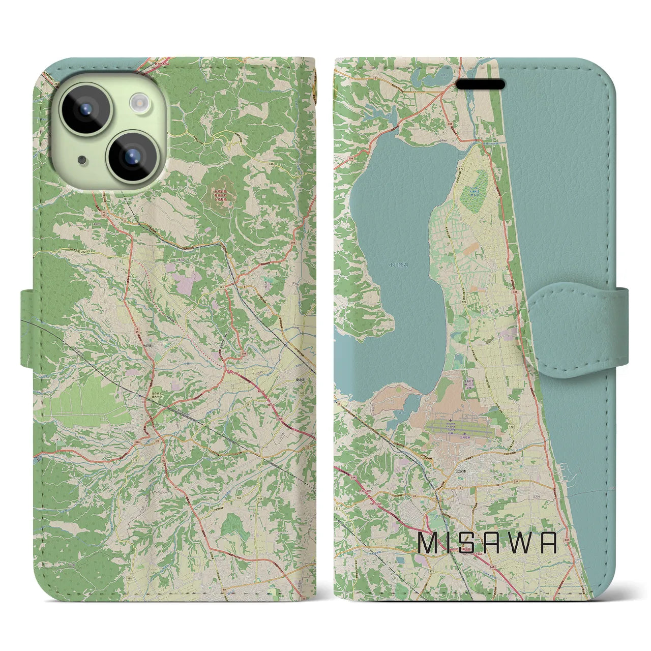 【三沢(青森県)】地図柄iPhoneケース(手帳タイプ)ナチュラル・iPhone 15 用