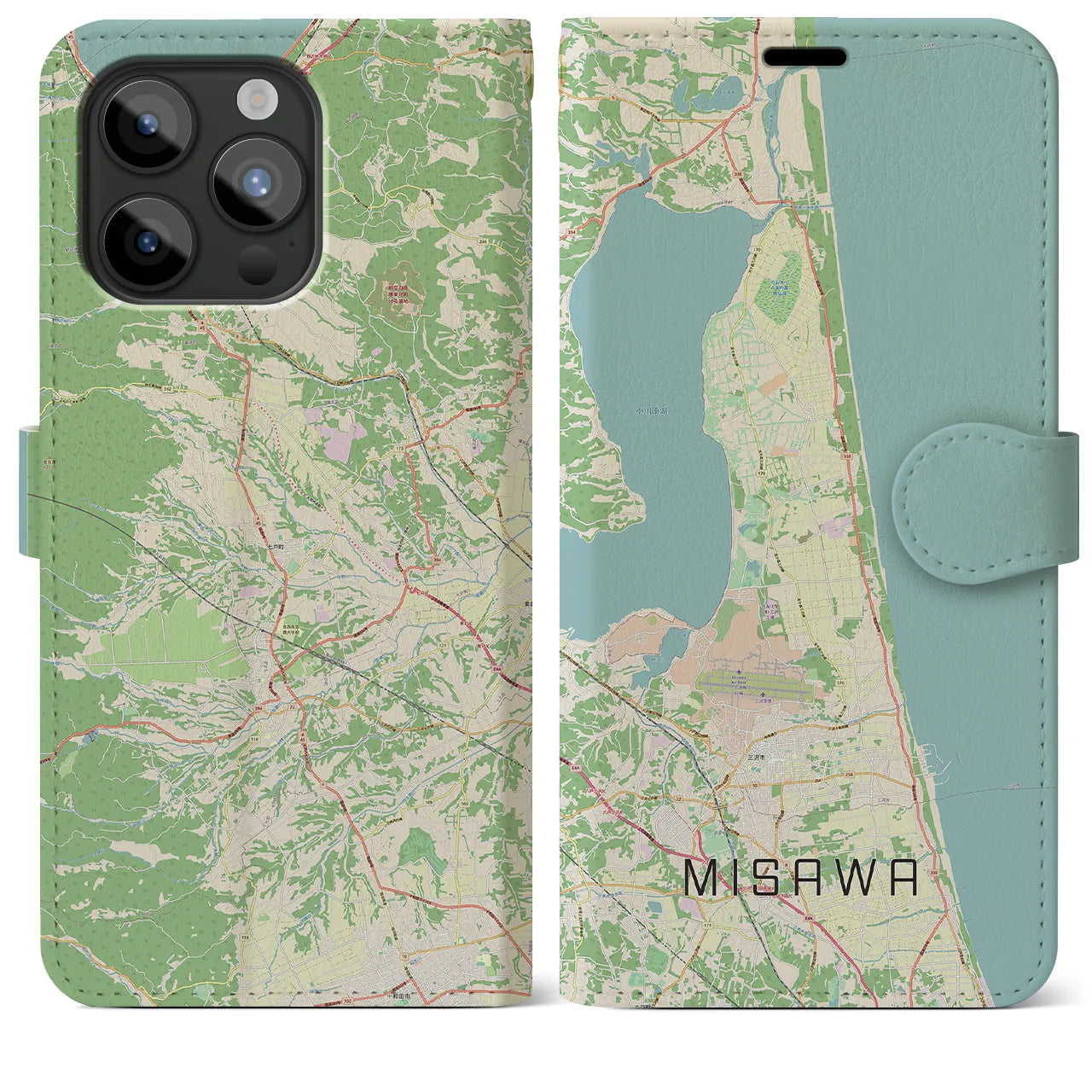 【三沢(青森県)】地図柄iPhoneケース(手帳タイプ)ナチュラル・iPhone 15 Pro Max 用