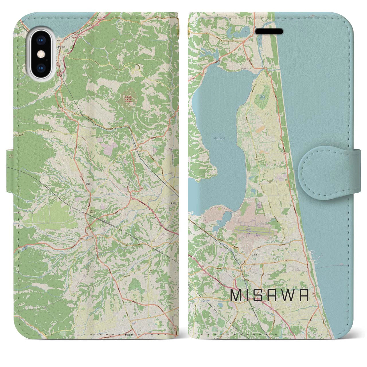 【三沢(青森県)】地図柄iPhoneケース(手帳タイプ)ナチュラル・iPhone XS Max 用