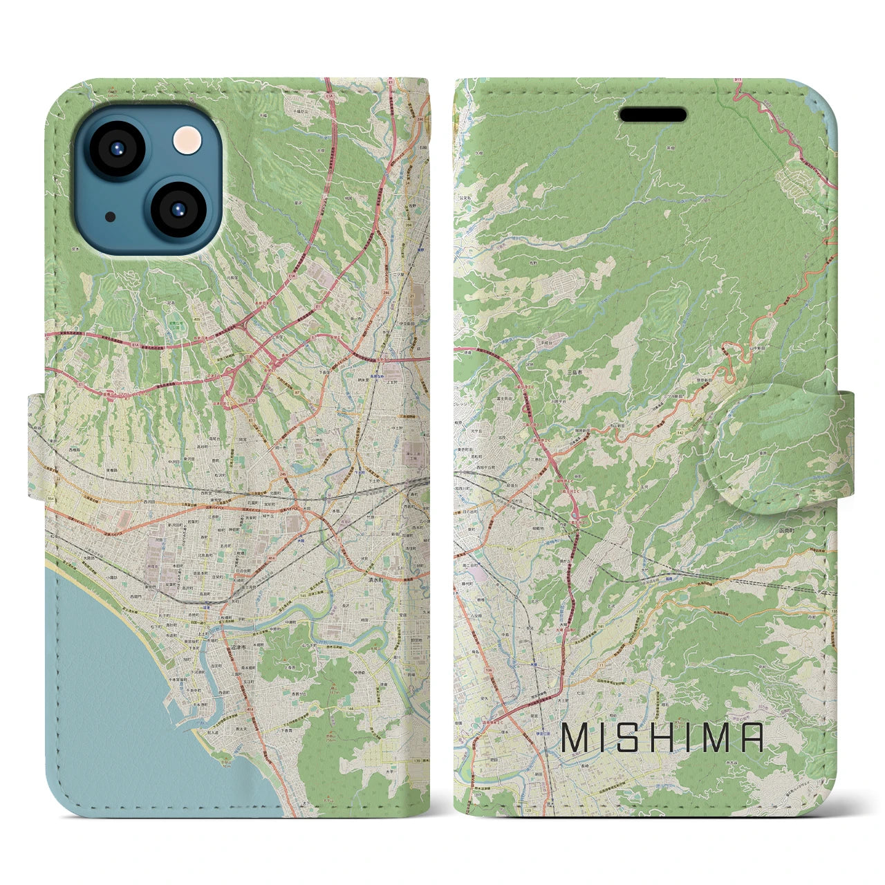 【三島(静岡県)】地図柄iPhoneケース(手帳タイプ)ナチュラル・iPhone 13 用