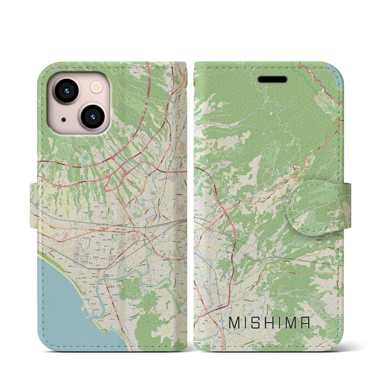 【三島(静岡県)】地図柄iPhoneケース(手帳タイプ)ナチュラル・iPhone 13 mini 用