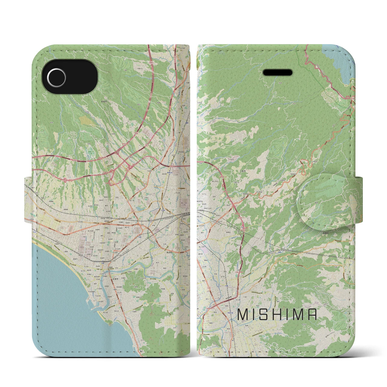 【三島(静岡県)】地図柄iPhoneケース(手帳タイプ)ナチュラル・iPhone SE(第3 / 第2世代) / 8 / 7 / 6s / 6 用