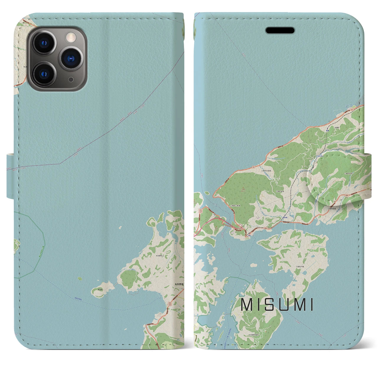 【三角(熊本県)】地図柄iPhoneケース(手帳タイプ)ナチュラル・iPhone 11 Pro Max 用