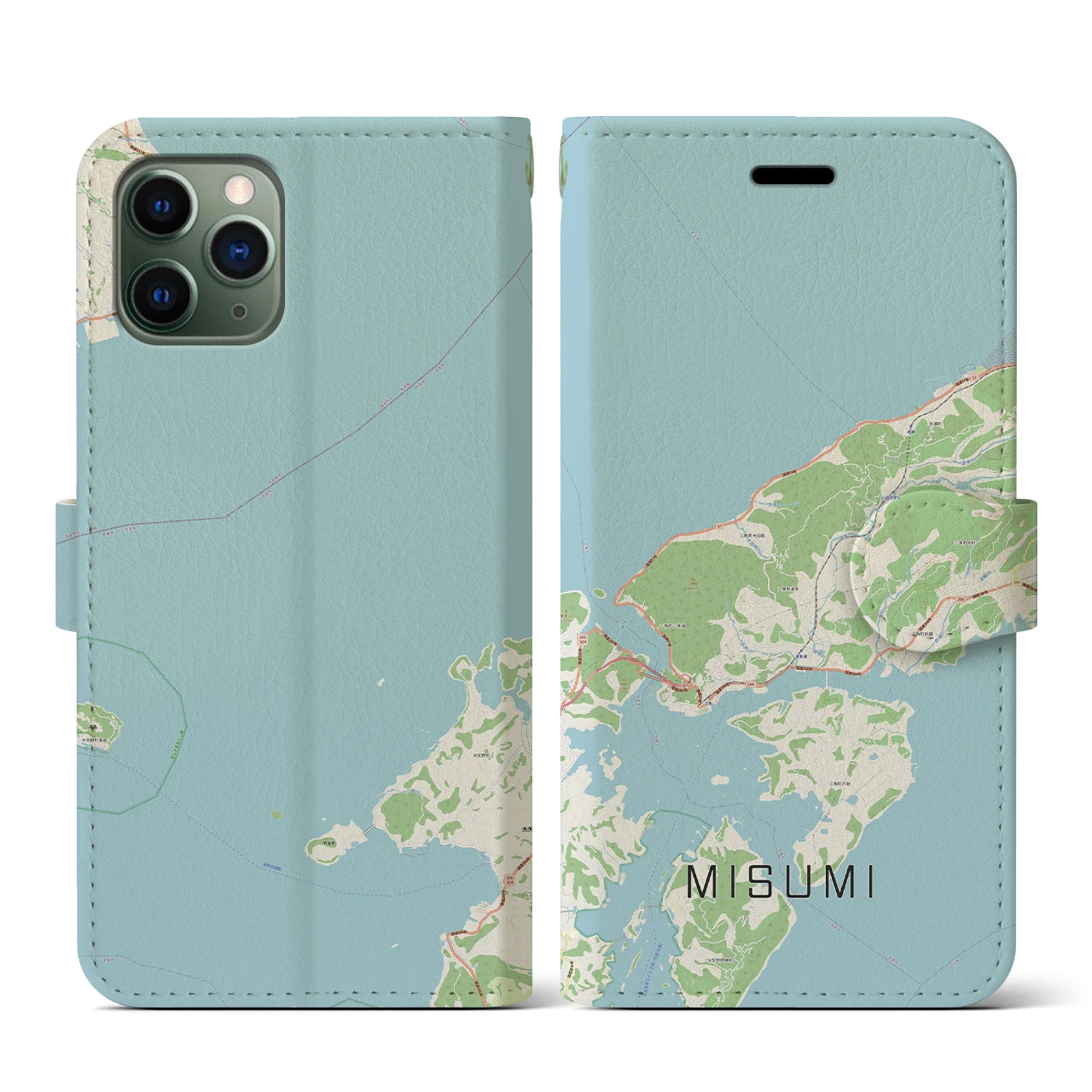 【三角(熊本県)】地図柄iPhoneケース(手帳タイプ)ナチュラル・iPhone 11 Pro 用