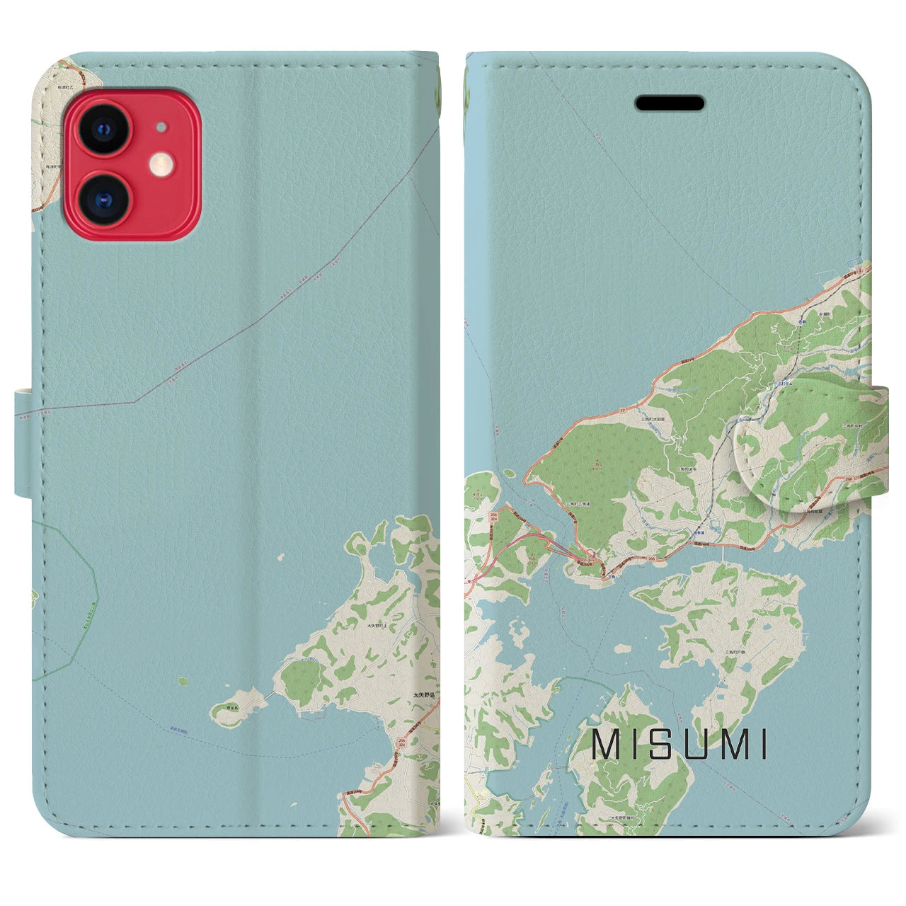 【三角(熊本県)】地図柄iPhoneケース(手帳タイプ)ナチュラル・iPhone 11 用
