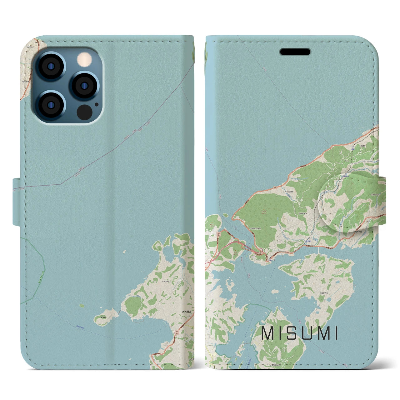 【三角(熊本県)】地図柄iPhoneケース(手帳タイプ)ナチュラル・iPhone 12 / 12 Pro 用