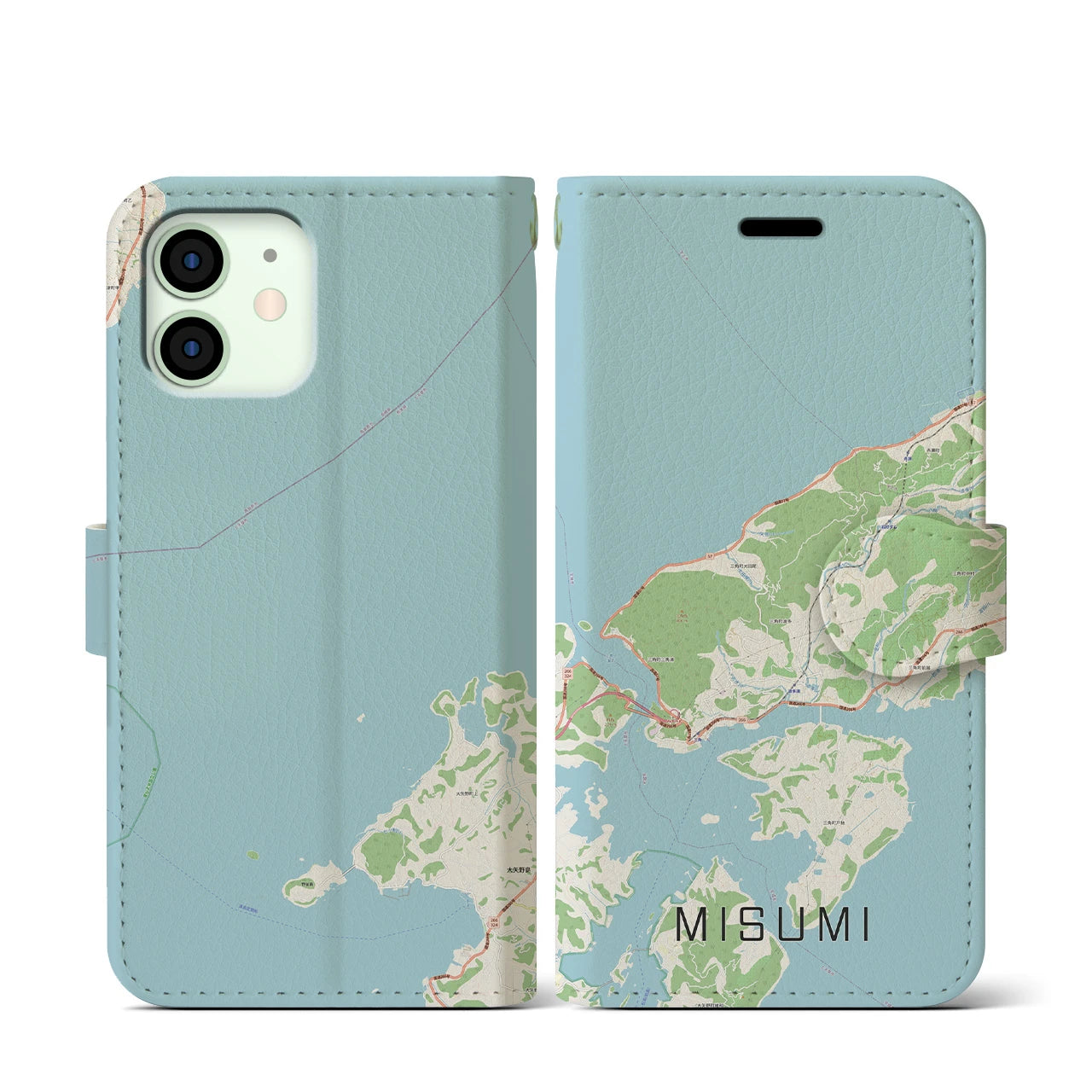 【三角(熊本県)】地図柄iPhoneケース(手帳タイプ)ナチュラル・iPhone 12 mini 用