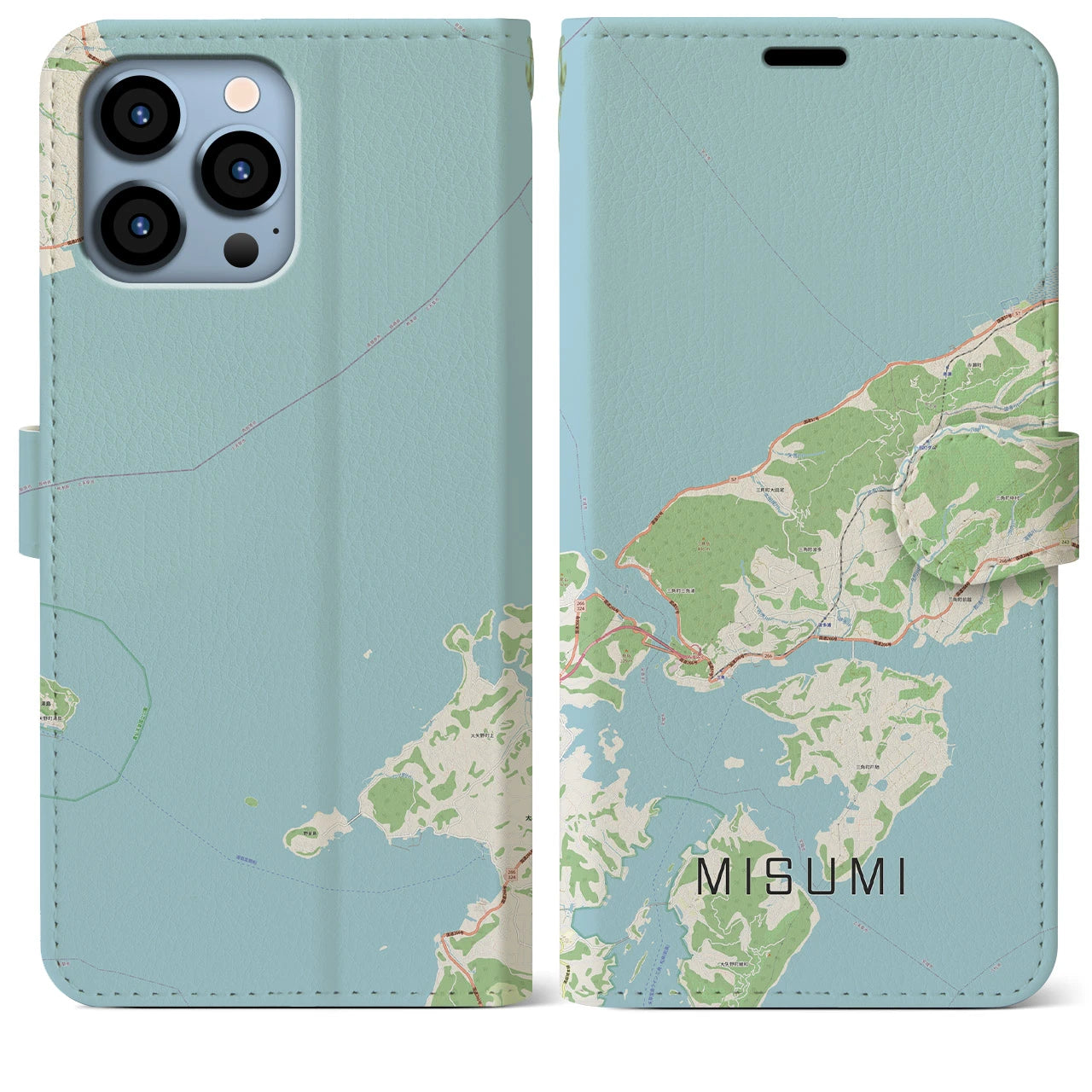 【三角(熊本県)】地図柄iPhoneケース(手帳タイプ)ナチュラル・iPhone 13 Pro Max 用