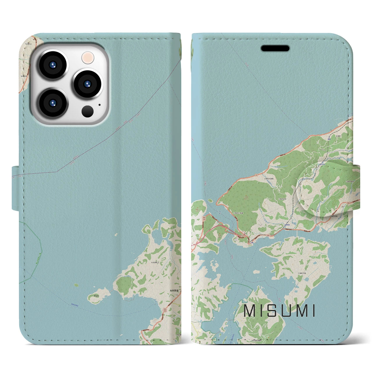 【三角(熊本県)】地図柄iPhoneケース(手帳タイプ)ナチュラル・iPhone 13 Pro 用